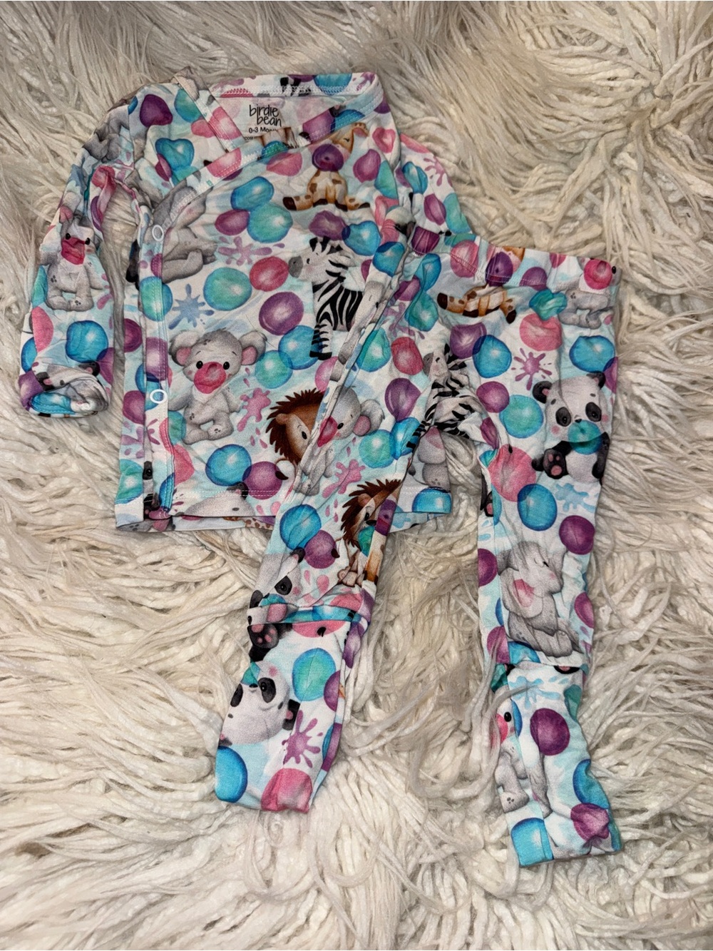 Birdie Bean Baby Kimono Set with Safari Animals & Pastel Balloons Zuri
